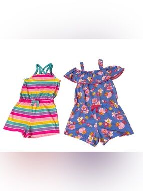 🌸 2 PC Bundle Girls Romper Tommy Bahama + Striped Summer Rompers Size 3T-4T EUC